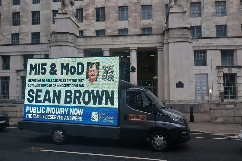 A billboard drawing attention to the Sean Brown campaign has been circulating in central London this week.