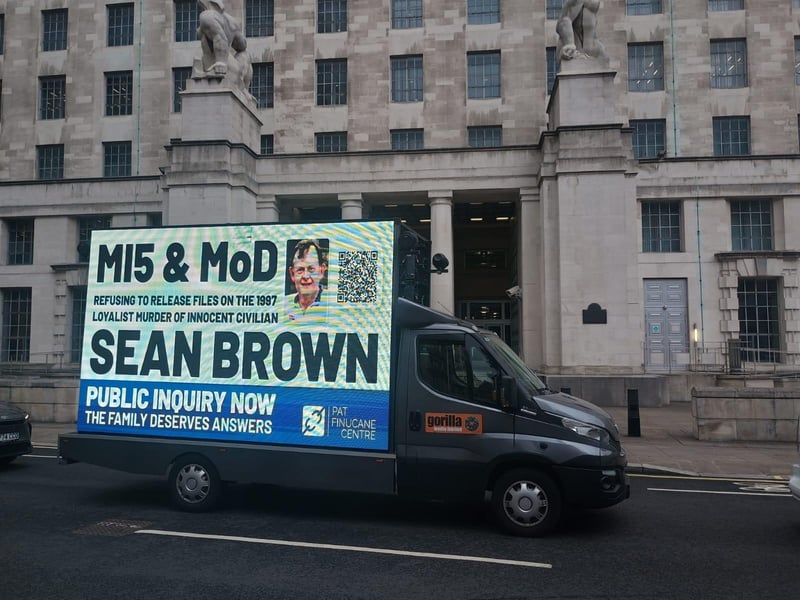 A billboard drawing attention to the Sean Brown campaign has been circulating in central London this week.