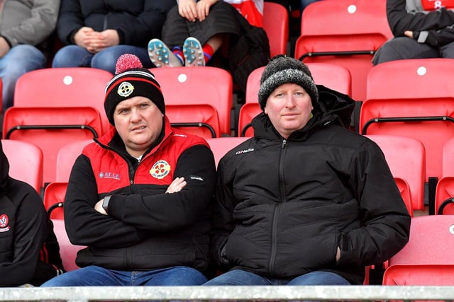 Fans pictured at the Derry v Meath Allianz Football League game at Owenbeg on Saturday. Photo: George Sweeney. DER2308GS – 27