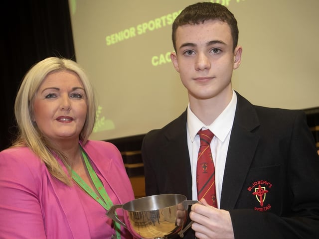 Mrs Ciara Deane, Principal, St. Joseph's Boys School pictured with Caolan, Senior Sportsperson of the Year. : .
