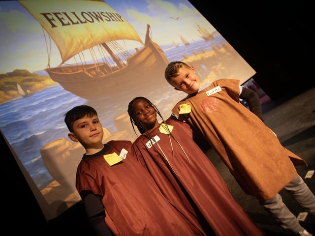 A number of the young actors from Long Tower and Fountain PS pictured on stage during Friday's production of 'The Voyage of the Fellowship.' (Photos: Jim McCafferty Photography) : .