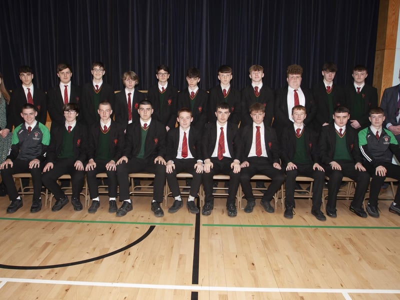 Year 12C pictured after their Leaver’s Mass on Friday last. On left is Mrs. Serena Doherty, Form teacher, and on right, Mr. Paul Kealey, Vice Principal. (Photos: Jim McCafferty Photography)