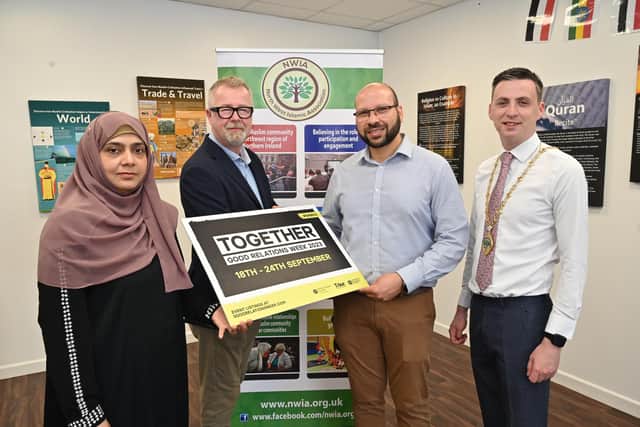 Pictured launching Good Relations Week are from left to right: Ambreen Muneer, Peter Day, Community Relations Council, Sameh Hassan, and Councillor Jason Barr, Deputy Mayor for Derry City and Strabane District Council.