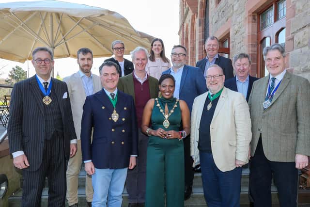 The Mayor of Derry City and Strabane District, Councillor Lilian Seenoi Barr, welcomed a delegation from the Livery Companies of London to the Guildhall this week. The delegation, which met with the Mayor and Council officers, included senior representatives from The Fishmongers Company, The Salters’ Company, The Ironmongers’ Company and The Drapers’ Company led by Governor Alderman Vincent Keaveny, CBE. Lorcan Doherty Photography.