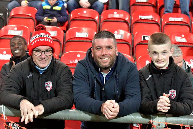 Derry City fans at the Ryan McBride Brandywell Stadium for the game against Dundalk on Friday evening last. Photo: George Sweeney. DER2310GS – 044