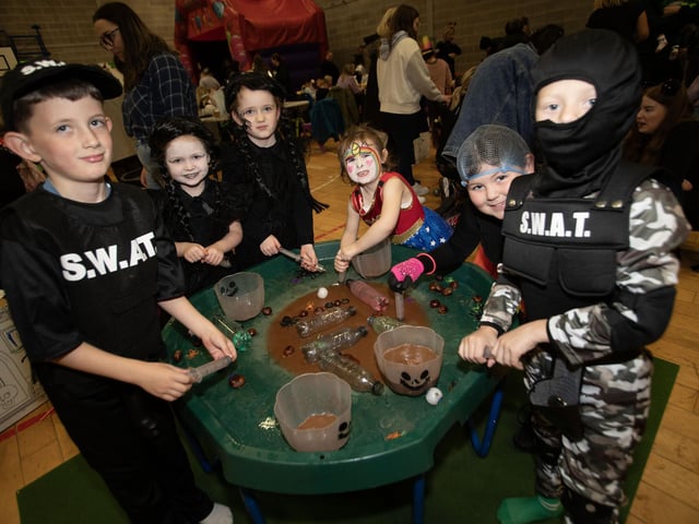 Fun and games in the Water Pen for these youngsters at Monday's Feile/Surestart (Edenballymore) Halloween Fun Day at Long Tower YC. (Photos: Jim McCafferty Photography)