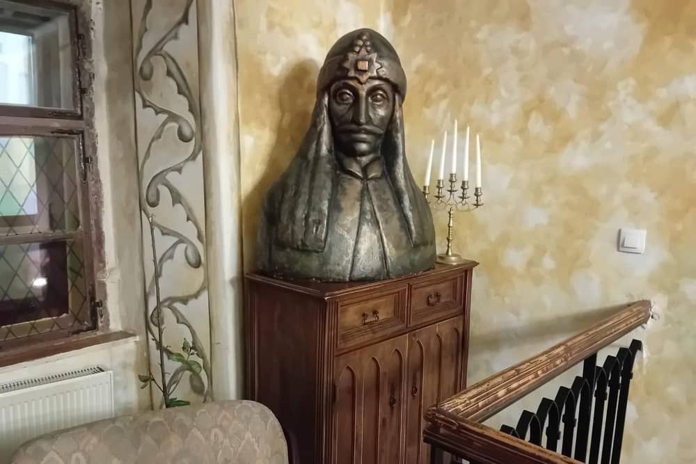 A bust of 'Dracula' in the house where he is believed to have been born in modern day Sighișoara in Transylvania - (Hungarian: Segesvár; German: Schäßburg).