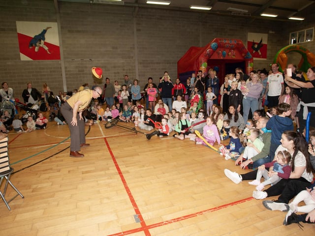 Frankie Magilligan entertains the crowd at the Big Night Out in Long Tower Youth Club on Friday night.
