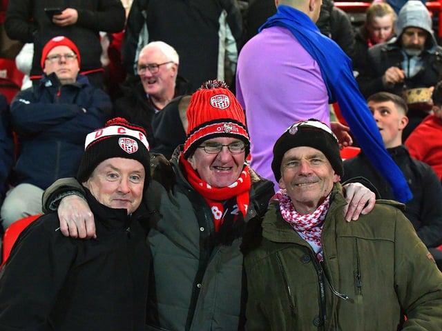 Derry City fans at the Brandywell on Friday evening. Photo: George Sweeney