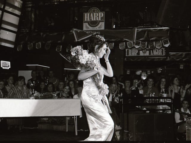 The finalists of the 1995 Miss Derry competition pictured at the final in Squires Nightclub.