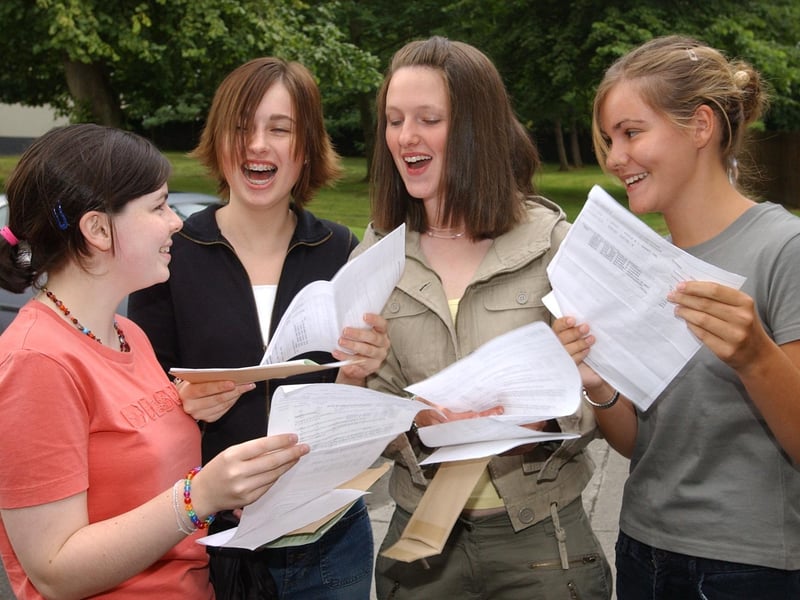 Smiles all round for, from left, Emma Thatcher, Joanne Clarke, Deborah Steele and Rachel Moran at Foyle and Londonderry College as they pick up their GCSE results