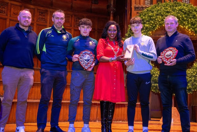 The Mayor Councillor Lilian Seenoi-Barr hosted a Christmas Community event at the Guildhall for people from across the Derry City and Strabane District Council area on Sunday. Picture Martin McKeown. 01.12.24

Members of Aghyaran Gaelic Club Under 14 League and Championship Winners who received a special award from the Mayor Councillor Lilian Seenoi-Barr in recognition of their achievement : Mayor's Community Christmas Party