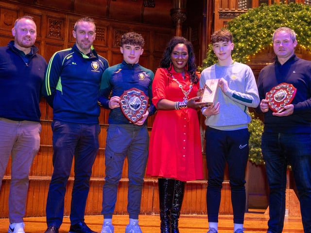 The Mayor Councillor Lilian Seenoi-Barr hosted a Christmas Community event at the Guildhall for people from across the Derry City and Strabane District Council area on Sunday. Picture Martin McKeown. 01.12.24Members of Aghyaran Gaelic Club Under 14 League and Championship Winners who received a special award from the Mayor Councillor Lilian Seenoi-Barr in recognition of their achievement : Mayor's Community Christmas Party