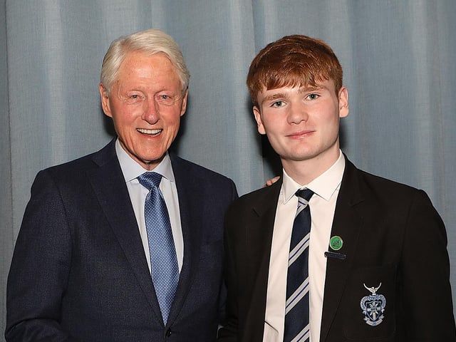 Bill Clinton meets St. Columb's College student James Tourish