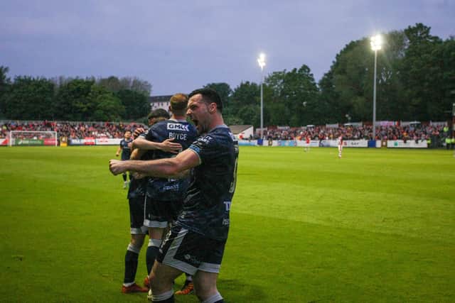 Derry City striker Pat Hoban is ready to go into battle against Galway this weekend. Photograph by Kevin Moore