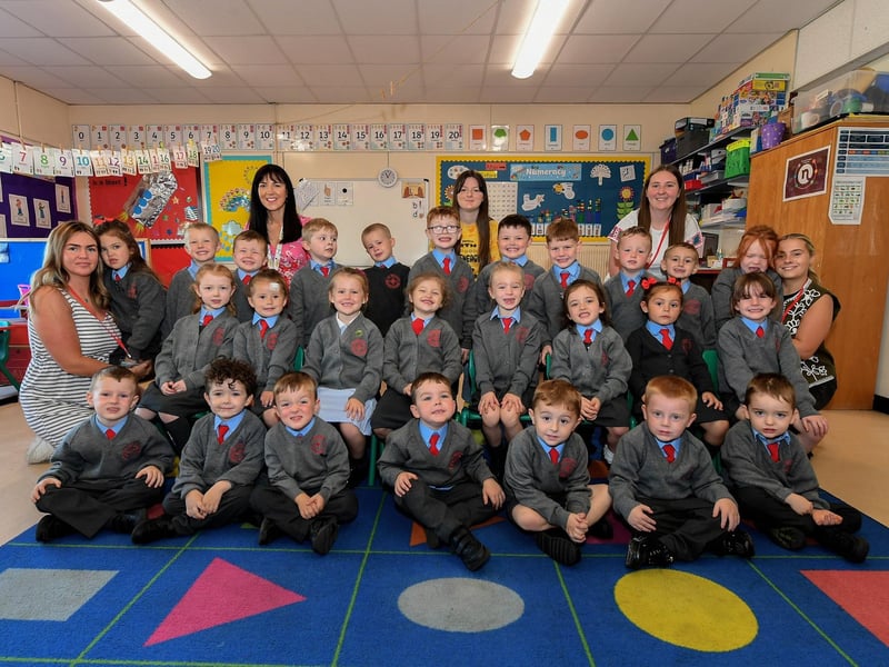 Miss Thompson’s P1 class at St Brigid’s Primary School. Included are classroom assistants Miss Armstrong, Miss Doherty, Miss Kirsty and Miss Hasson.