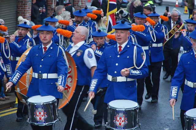 Bandsmen taking part in the 'Shutting of the Gates' demonstration on Saturday.