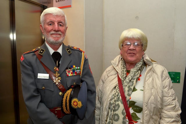 Order of Malta Commander Anthony Patterson and former member Therese McDonagh pictured at the Order of Malta Exhibition launch in the Museum of Free Derry on Monday evening last. Photo: George Sweeney. DER2305GS – 56