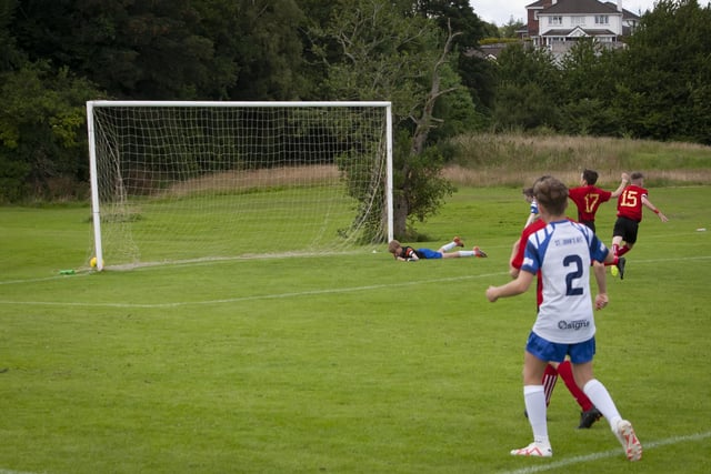 EQUALISER!. . . . Hillsborough Boys equalise against St. John’s Athletic (Roscommon) in this under-13 clash at Templemore on Monday afternoon. (Photos: Jim McCafferty Photography)