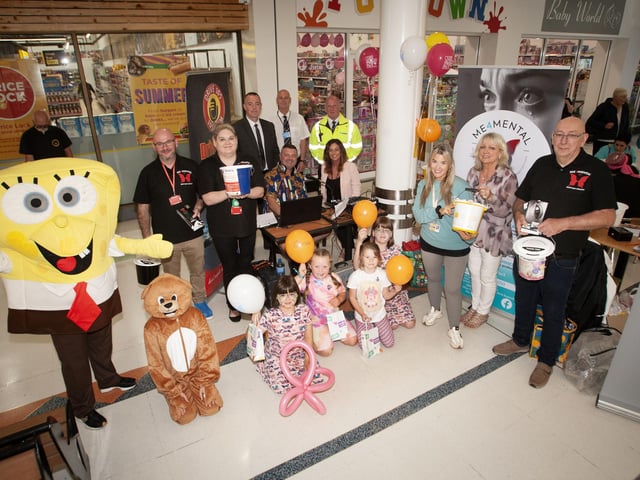 Group pictured at Lisnagelvin Shopping Centre's Annual Great Family Fun Day in aid of charities Cancer Fund for Children and ME4 Mental Health Support and Suicide Prevention. Included are centre manager Aishling Doherty, Joe Merrigan, assistant manager and Marian Harkin, Marketing Director, along with representatives from the two charities. (Photos: Jim McCafferty Photography)