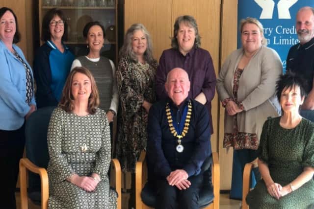 Front row (left to right): Carmel Bradley, Treasurer; Colm McCauley, President; Patricia Doherty, Secretary. Back row (left to right): Una McDevitt (Trainer); Joan Gallagher (CEO); and Directors, Jennifer Turner, Brigid McCarron, Rosemary O’Doherty, Delma Boggs (Vice President) and Arthur Duffy, pictured at corporate governance training.