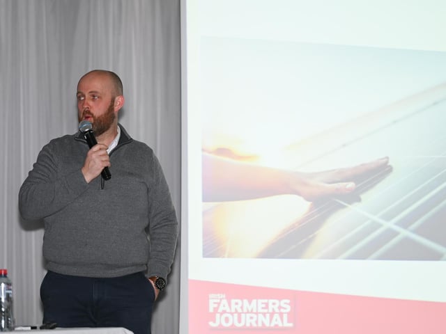 James Strain, Inishowen Co-Op speaking at the Inishowen Co-Operative Society’s Renewable Energy information evening for farmers in the Inishowen Gateway Hotel.  Photo Clive Wasson.