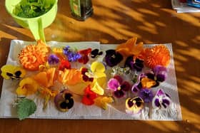 The edible flowers I am using in the salad.