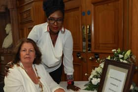 The Mayor Patricia Logue pictured with Conlcillor Lilian Seenoi Barr who made the proposal for the Book of Condolence to be opened. (Photo - Tom Heaney, nwpresspics)