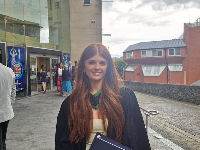 Hailing from Carrickfergus, Emma Ervine graduated in Business with Marketing. “I forgot how to walk,” said Emma on collecting her degree. Emma plans on continuing her studying in Belfast with a Masters in Marketing. Offering first-year university students advice, Emma said: “Definitely live here for the first year, I had such a better experience living up here. Spend more time in Derry.”
