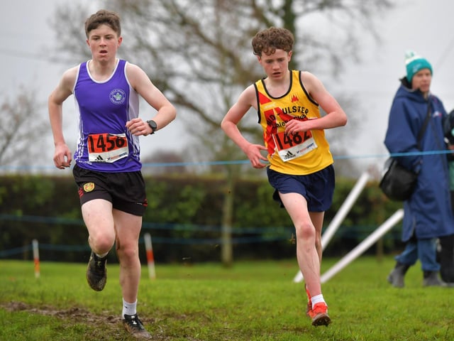 Foyle Valley’s Ronan Doherty (1456) competing in the U15/U17 3k race at Thornhill College. Photo: George Sweeney