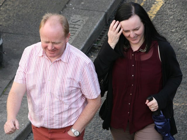 Well known Derry tour guide Martin McCrossan and wife Sharon, enjoying Sunday's festivities in Shipquay Street. DER3313JM038