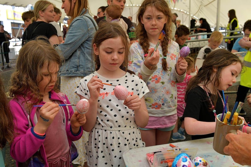 Egg painting was popular at the Carndonagh Family Fun Day in the marquee on Saturday afternoon last. Photo: George Sweeney. DER2327GS - 093