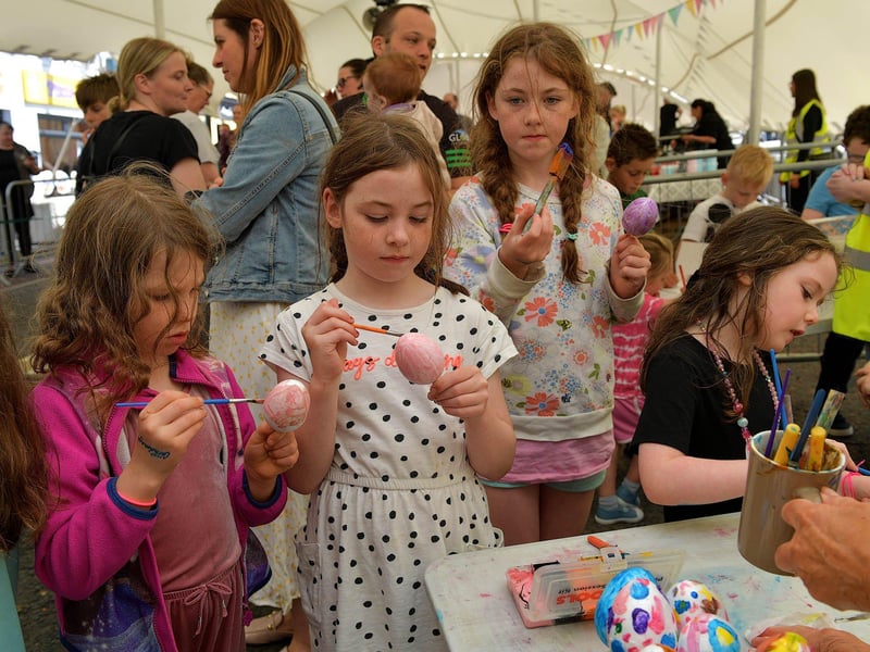 Egg painting was popular at the Carndonagh Family Fun Day in the marquee on Saturday afternoon last. Photo: George Sweeney. DER2327GS - 093