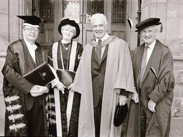 Photographs of students, professors, and proud parents during the Magee graduations in June 1995.