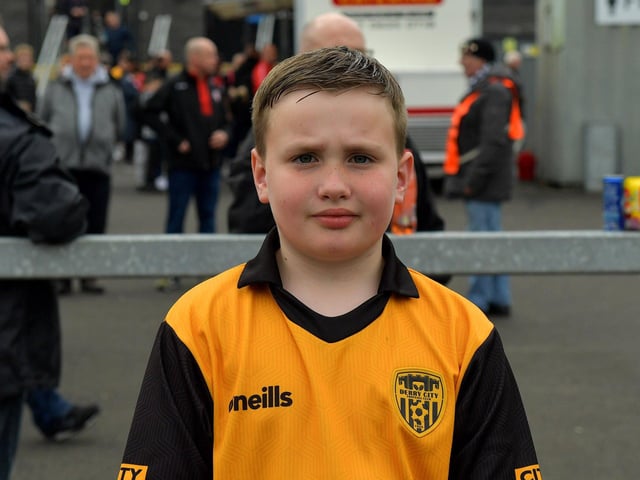 Young Derry City fan in the Brandywell for the game against UCD on Friday evening last. Photo: George Sweeney.  DER2320GS – 123