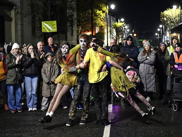 Zombie Circus performers in Derry’s city centre on Wednesday evening. Photo: George Sweeney