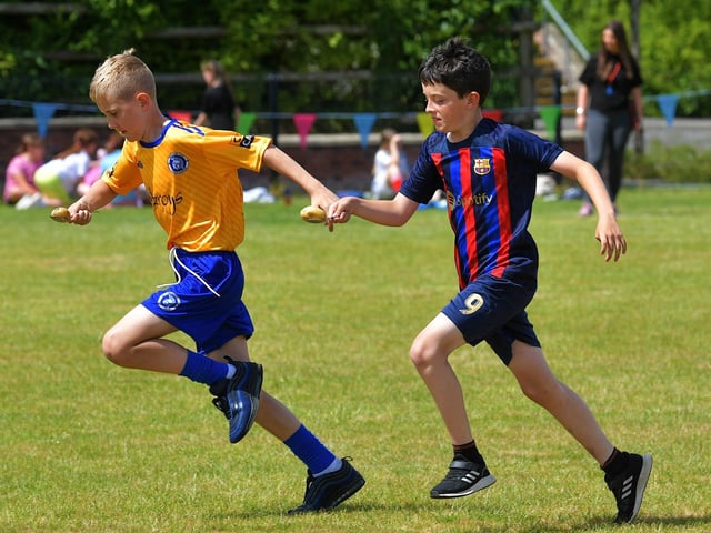 Spud and spoon race underway at the Holy Child Primary School sports day held on Monday last. Photo: George Sweeney. DER2325GS – 021