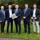Delegates from across the dairy sector and beyond, came together for the final EU Sustainable Dairy Symposium, hosted by the Dairy Council for Northern Ireland. The event speakers, pictured from left to right: Farmers David Thompson, John Oliver, and Mark Blelock with DCNI Chief Executive Ian Stevenson, George Moffett from DAERA, and Dr Jonny Bell from RSPB.