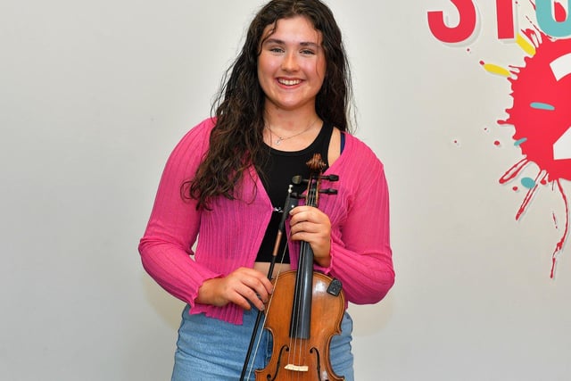 Róise Ní Nhurchú, CCE Baile na gCallieach, was awarded first place Singing in Irish Age 15-18, Singing in English Age 15-18, Fiddle Slow Airs age 15-18, Lilting age 15-18, achieved second place in both Fiddle and Whistle Slow Airs and third place Whistle Slow Airs 15-18,plus recommended for the Ulster Fleadh, at the recent Fleadh Dhoire 2023 held in Dungiven.  Photo: George Sweeney. DER2324GS – 60