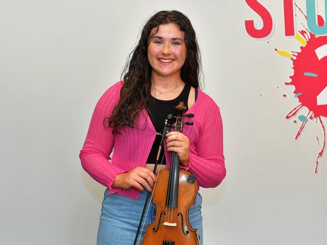 Róise Ní Nhurchú, CCE Baile na gCallieach, was awarded first place Singing in Irish Age 15-18, Singing in English Age 15-18, Fiddle Slow Airs age 15-18, Lilting age 15-18, achieved second place in both Fiddle and Whistle Slow Airs and third place Whistle Slow Airs 15-18,plus recommended for the Ulster Fleadh, at the recent Fleadh Dhoire 2023 held in Dungiven. Photo: George Sweeney. DER2324GS – 60