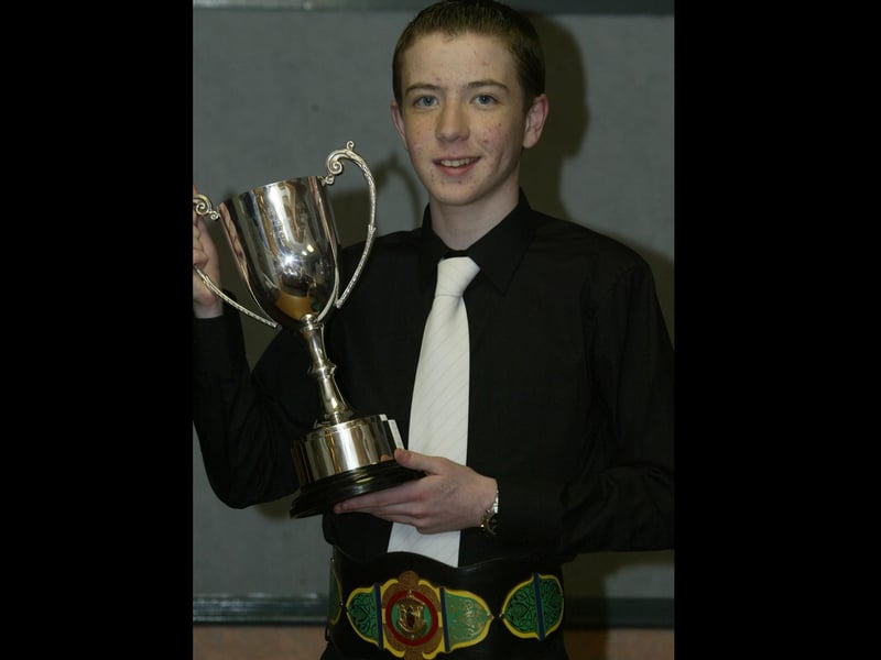 Aiden McGinley from Buncrana who won  Senior boys (15 - 16 yrs) competition at the Ulster Championship which were held in Derry recently.  Aiden is a student of the McConomy School of Dance.  (2111JB21) :These Irish Dancing champions were featured in the 'Journal' in 2003 marking their achievements.