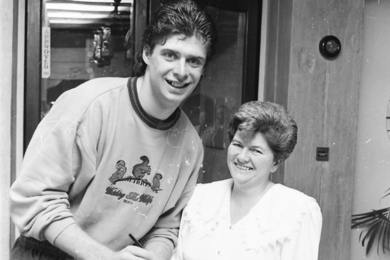 Manchester City striker Niall Quinn meets a fan when he visited Derry in January 1992.