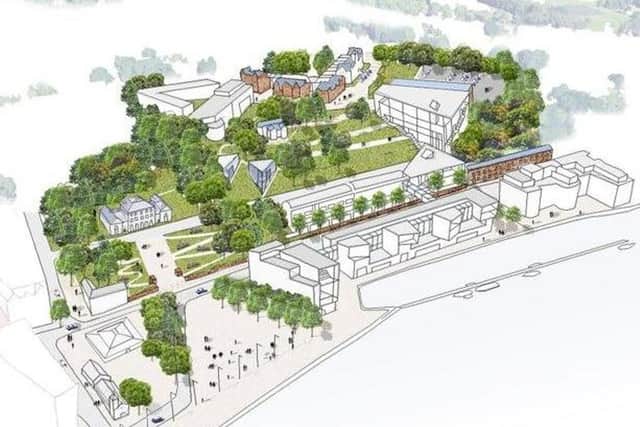 An earlier sketch of the proposed Ulster University Magee Medical School along the riverfront.