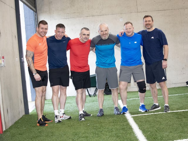 Group taking part in Sunday's Community Tri-Rox event at Sean Dolan's GAC in Creggan. The beginner-friendly event was funded by Community in Transition and organised by the Healthy Living Centre, Old Library Trust, Creggan and Bogside and Brandywell Health Forum. From left, are members of U-Turn Fitness Club - Anthony Brady, Sean O'Hara, Ryan Doherty, JP O'Doherty, Sean Breslin and Stephen McDonagh. (Photos: Jim McCafferty Photography)