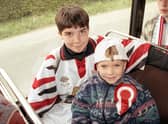 Brendan Deane and his nephew making their way to the FAI Cup Final in 1994 against Shelbourne. Photos by Hugh Gallagher