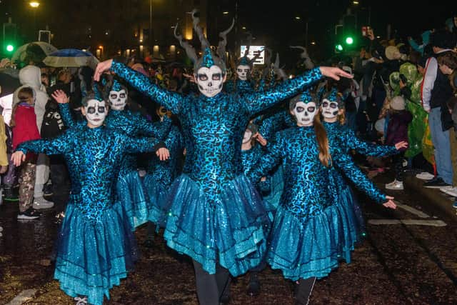 On the Ninth Wave, the  parade in Derry which brought the annual Derry City and Strabane District Council Halloween Awakening of the Walled City to a dramatic conclusion followed by a fireworks display over the River Foyle. Picture Martin McKeown. 31.10.22