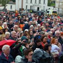 Some of the large attendance at Ebrington Square for Phil Coulter’s  live performance of his iconic hit ‘The Town I Loved So Wel'  on Saturday afternoon last. Photo: George Sweeney.  DER2240GS – 19