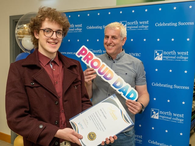 Jake McLaughlin with dad David at the Best in Further Education awards held at North West Regional College in Strand Road.