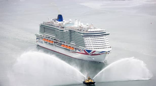 Britain’s largest and most environmentally-friendly cruise ship,  Iona, arrives into her home port of Southampton ahead of her naming ceremony