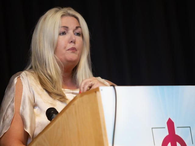 Mrs. Ciara Deane, Principal, St. Joseph's Boys School, addressing the attendance at the school's Annual Senior Prizegiving last week.